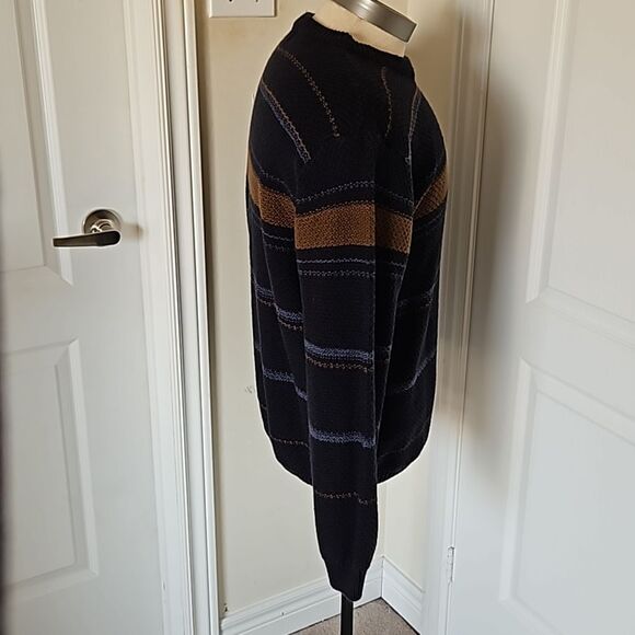 Van Heusen Men's Knitted Long Sleeves Sweater Medium Navy Blue/Brown - Picture 5 of 16